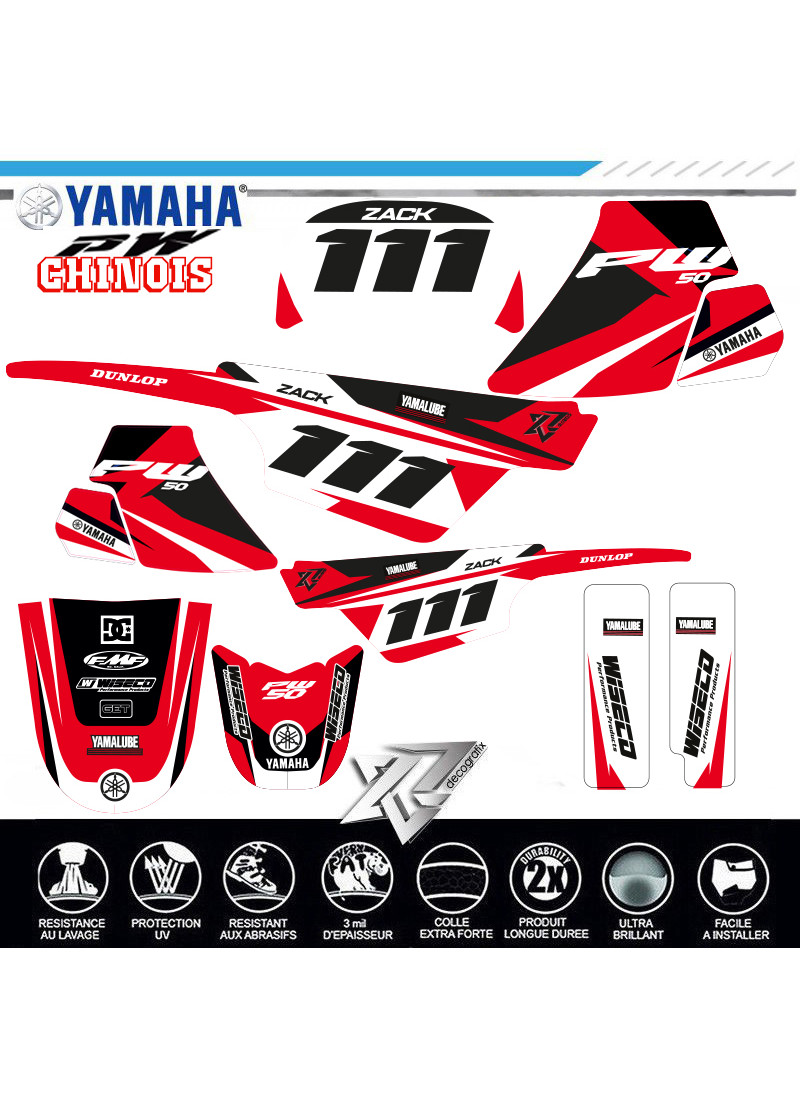 Kit deco Rouge MX pour moto cross Yamaha PW 50 PW50 Qualité Standard 